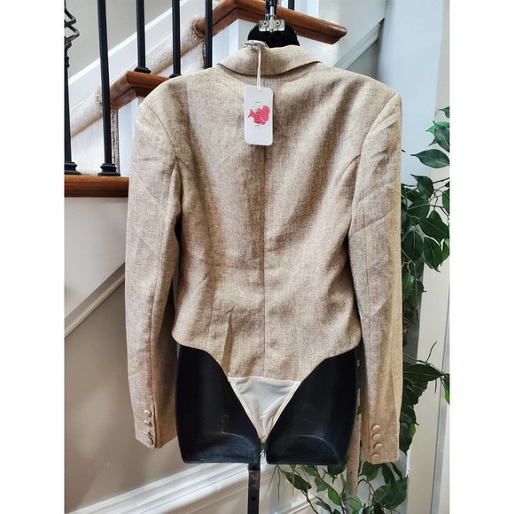 L' Atiste Beige Polyester Full Sleeve Notch Lapel Button Front Bodysuit Blazer M - Picture 5 of 11